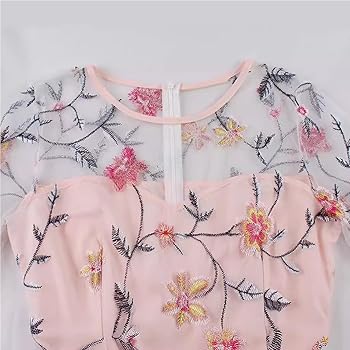 Fuuu ♡♡♡ 　Tie Front Embroidery Dress Amazon.com: Women Sheer Mesh Floral Embroidery A-Line Dress